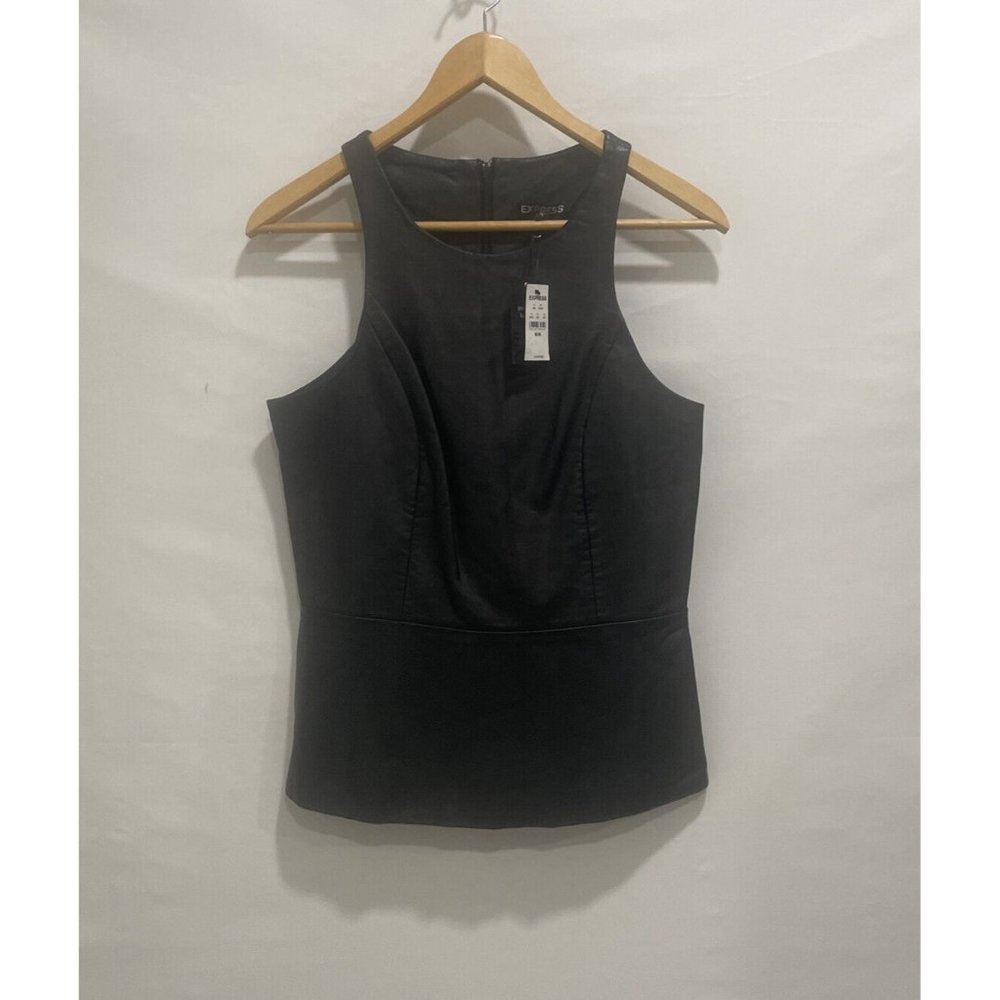 Express Womens Vest Size M Sleeveless Back Zipper Faux Leather Black Rock & Roll